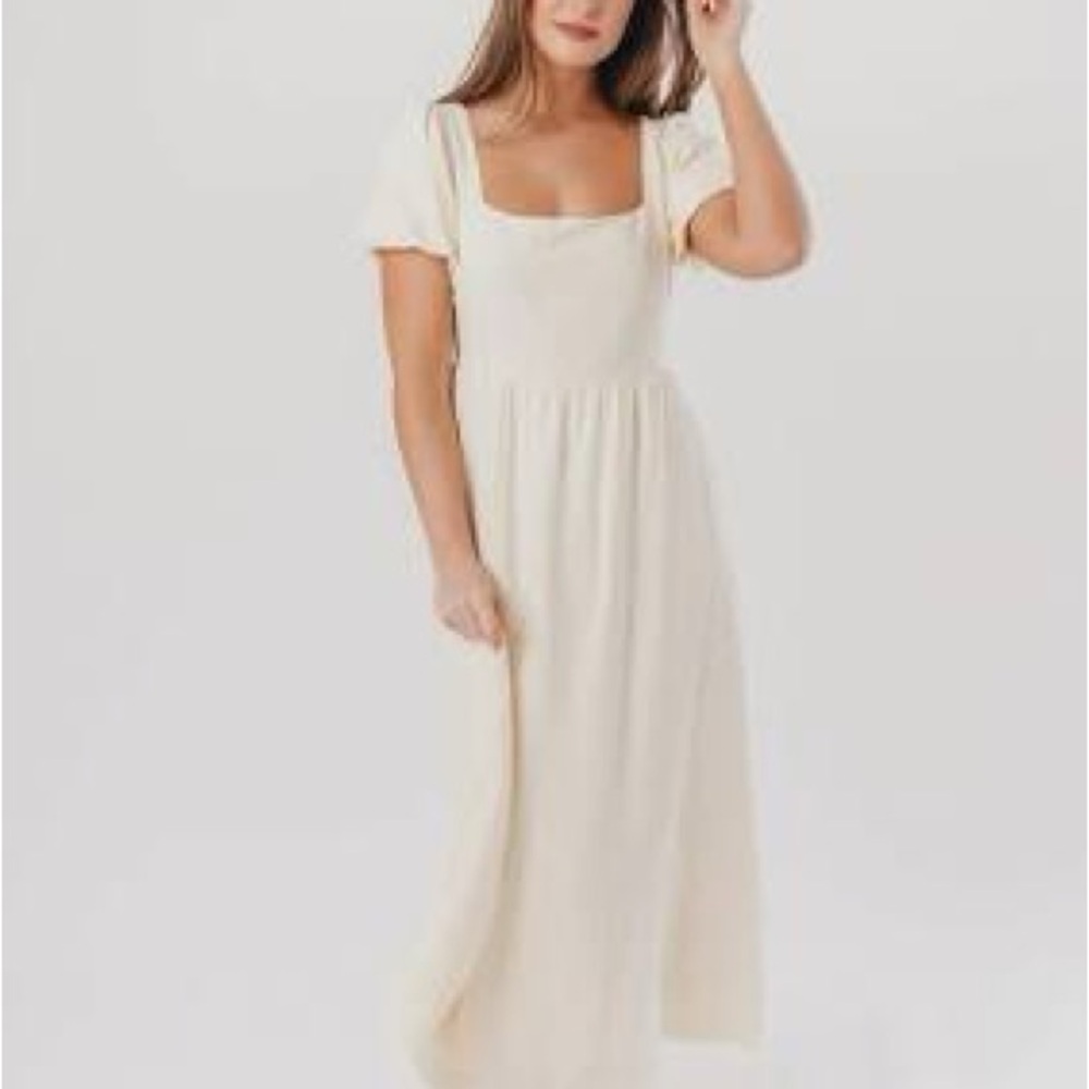 Worth Ainsley Ivory MidiDress with Puff sleeves